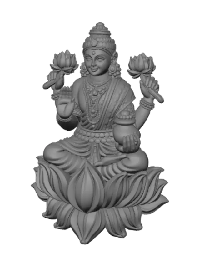 3D model for Golden Lakshmi on a Lotus