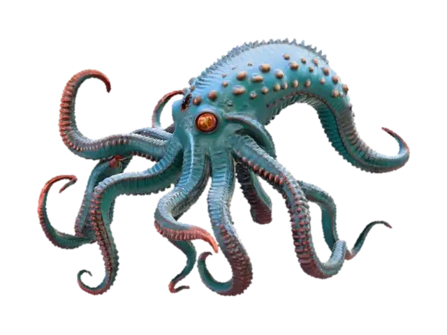 A massive, hyper-realistic D&D Kraken with no background. Full-body view in a clean… 3D model, vytvořený pomocí AI