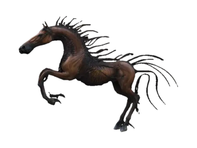 Centipede horse merged together, radial coloring, grim dark fantasy 3D model, vytvořený pomocí AI