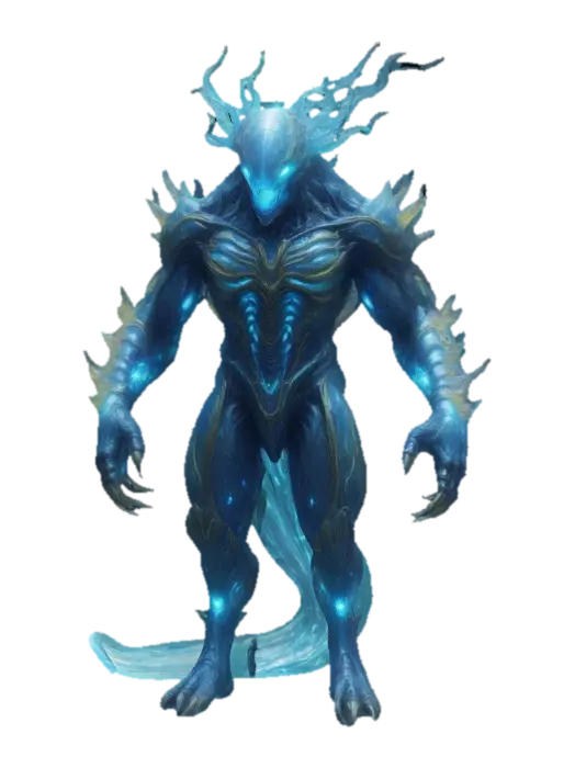 “A towering bioluminescent creature with crystalline armor plates and glowing… 3D model, vytvořený pomocí AI