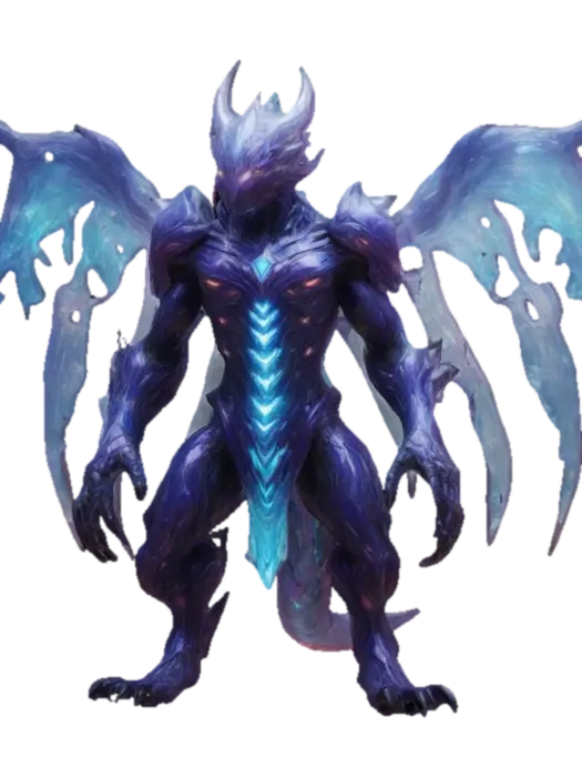 “A towering creature with crystalline armor plates and glowing veins pulsing with… 3D model, vytvořený pomocí AI