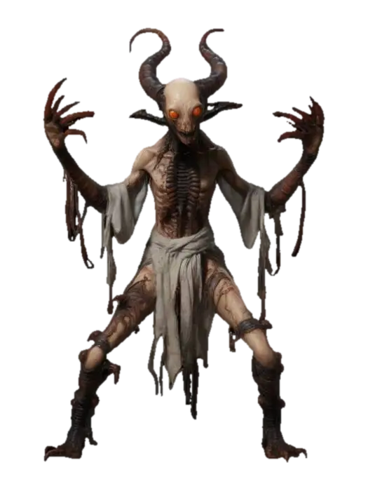 a Humanoid wanderer with two centipede looking tailes, he has decaying and… 3D model, vytvořený pomocí AI