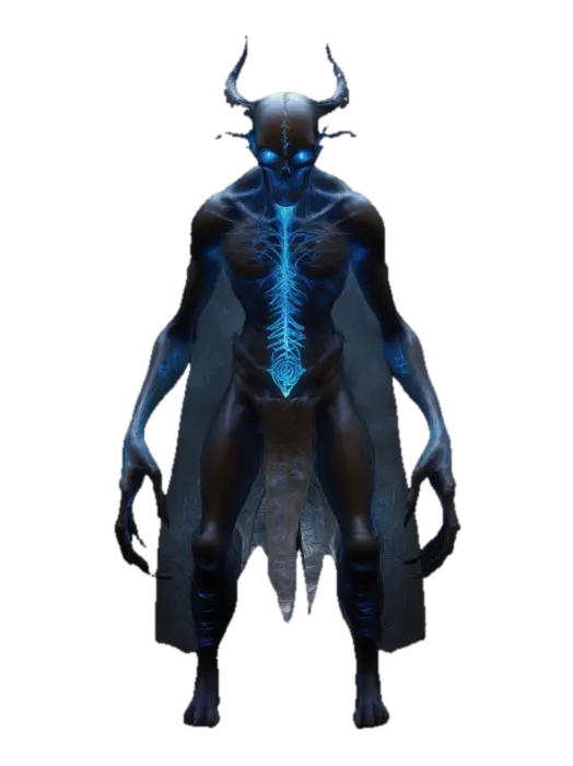 A towering, otherworldly being with translucent, semi-biomechanical skin that… - Cloaked 3D model, vytvořený pomocí AI