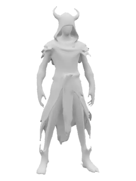 3D model for A mystical humanoid creature his legs are blades, mythical, dark eerie style