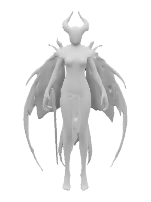 3D model for A mystical humanoid creature his legs are blades, mythical, dark eerie style