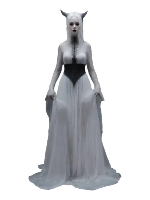 dark fantasy white lady with dreamy vibe style with sheer of gothic style 3D model, vytvořený pomocí AI