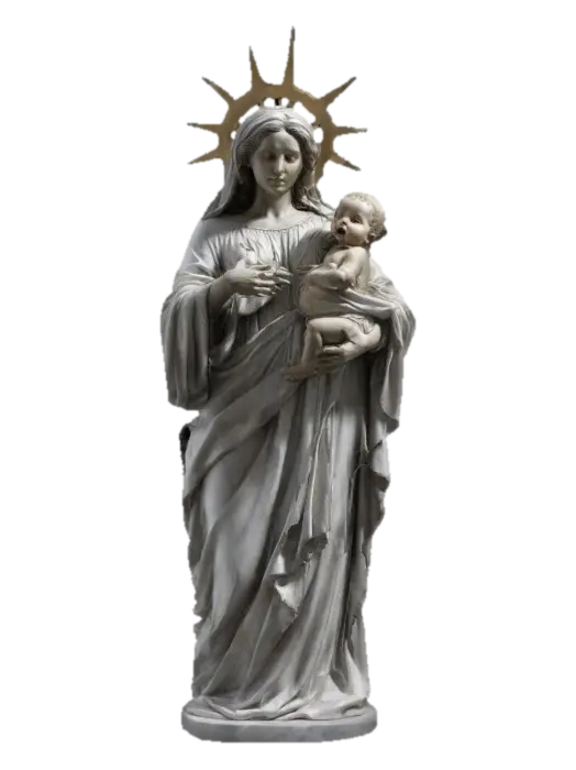 Statue of a sculpted woman holding baby in glory, the chosen one, #women# - Mother 3D model, vytvořený pomocí AI