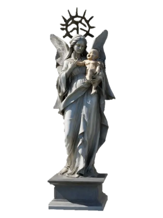 Statue of a sculpted woman holding baby in glory, the chosen one, #women# - Mother 3D model, vytvořený pomocí AI