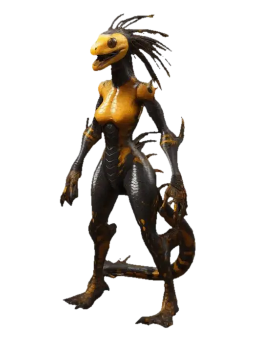 Snake like humanoid woman, With spider hairstyle, small spider legs instead of hair,… - Vivid 3D model, vytvořený pomocí AI