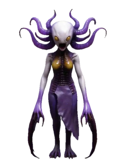game character humanoid centipede like woman, With tentacle hairstyle, iolite and… 3D model, vytvořený pomocí AI