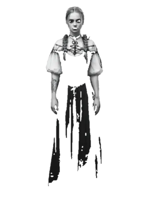 3D model for Beautiful hot full body of tall female character, black and white renesance/gothic dress, braided hair, renesance/gothic style #women#