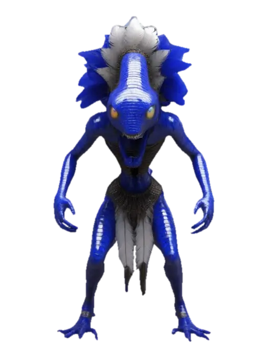 game character, humanoid centipede like simple woman, With fethers hairstyle,… 3D model, vytvořený pomocí AI