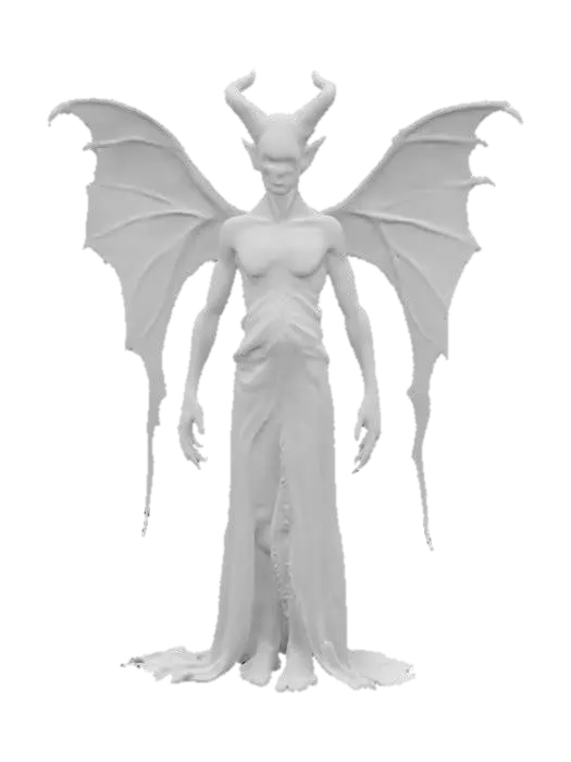 3D model for Male fairy, looking grotesque with spectral vainy wings, tattered half robe, scary look,, #game figure#