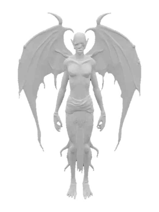 3D model for Male fairy, looking grotesque with spectral vainy wings, decaying rotting skin, dirty tattered half robe, scary look,, #game figure#