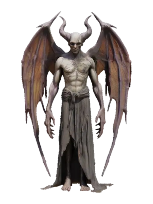 3D model for Male fairy, looking grotesque with spectral vainy wings, decaying rotting skin, dirty tattered half robe, scary look,, #game figure#