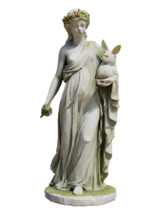 #garden# marble statue, goddess with petal crown, she holds a random animal in her… 3D model, vytvořený pomocí AI