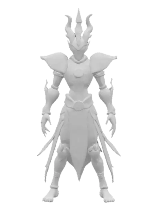 3D model for an ancient glass warrior. Its body is sculpted from stained glass and obsidian, each shard etched with forgotten symbols. exposed joints, glowing cores, and reflective plates shifting color with emotion. Fingers taper into sharp crystal tips. Eyes are hollow yet shine with inner light. Its footsteps chime softly. create a being both fragile and deadly.