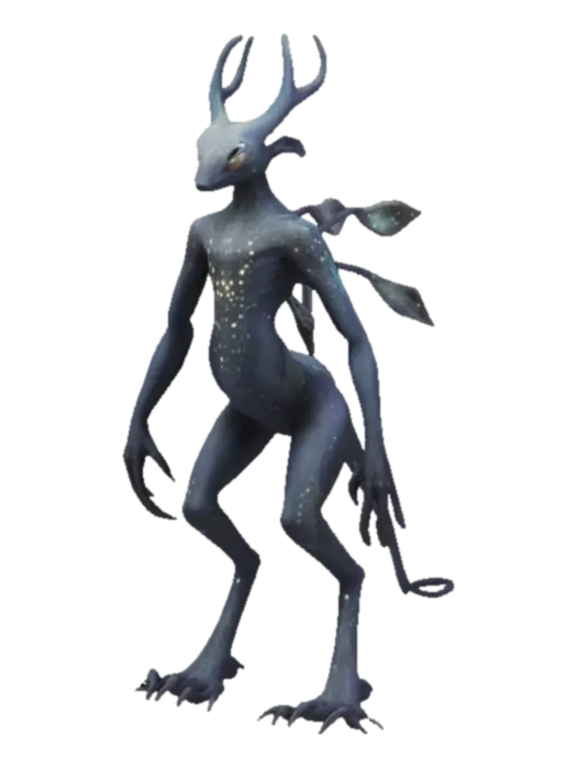 A slender, tall quadruped with elongated limbs and a tail that splits like… - Constellation 3D model, vytvořený pomocí AI