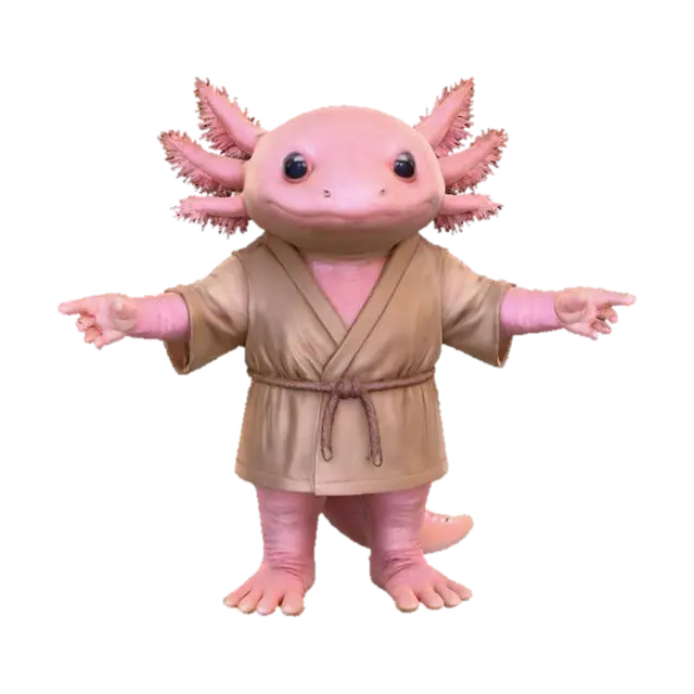 Axolotl Zen Master 3D model, vytvořený pomocí AI