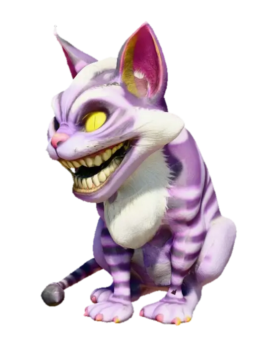 Super creepy scary Detailed Cheshire ca from Alice and wonderland 3D model, vytvořený pomocí AI
