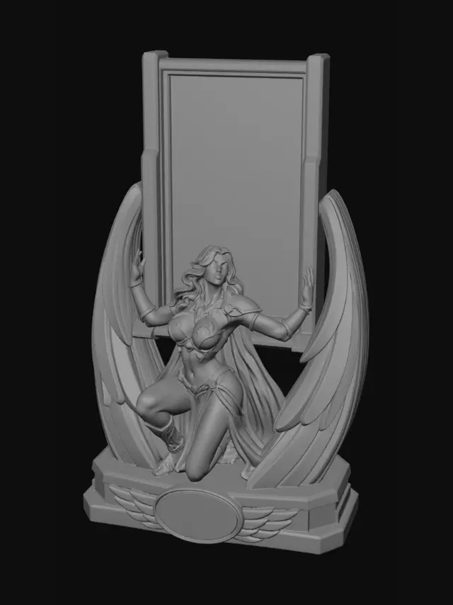 3D model for Winged Guardian on a Pedestal