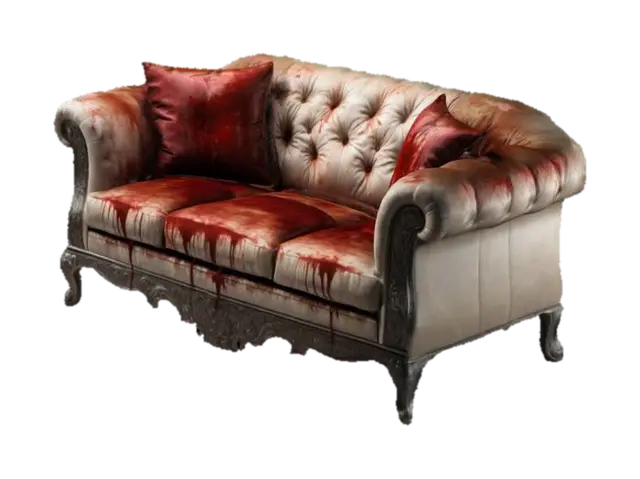 Modèle 3D A luxurious sofa with some pillow having dull texture with the split of blood, généré par IA