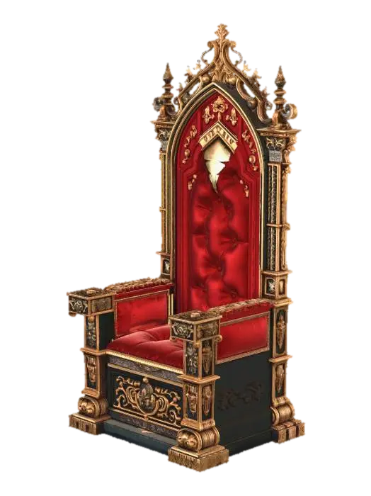 A regal and royal medieval throne. - Thronehall 3D model, vytvořený pomocí AI