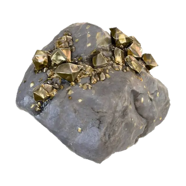 A large ore stone of rock with metallic shiny gems sticking out of it. - Gem 3D model, AI generated