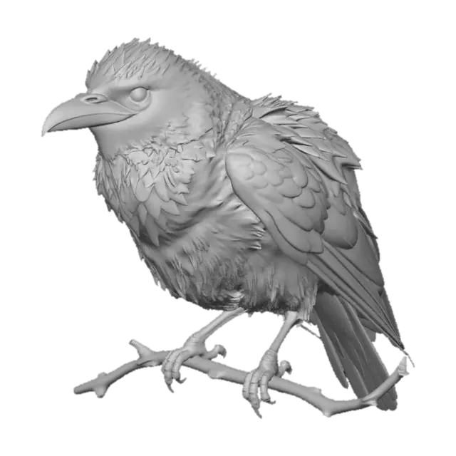 3D model for A big and feathery crow that is fluffy with feathers.