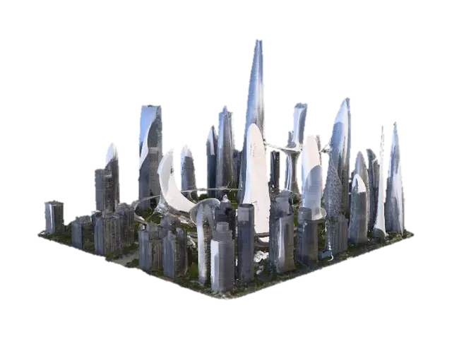 Futuristic Skyline - Metropolis 3D model, vytvořený pomocí AI