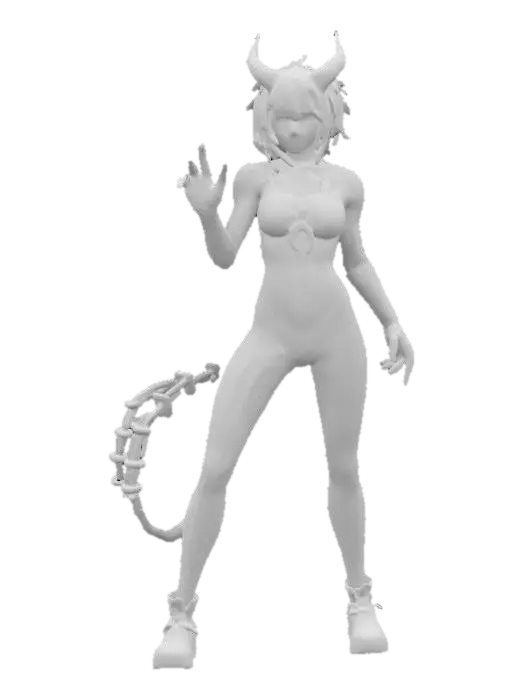3D model for woman in spider man suit, demon horns, glowing eyes, vampire teeth,  thorn clothes,  punk hair, skeleton tail, dirty sneakers,, #women#