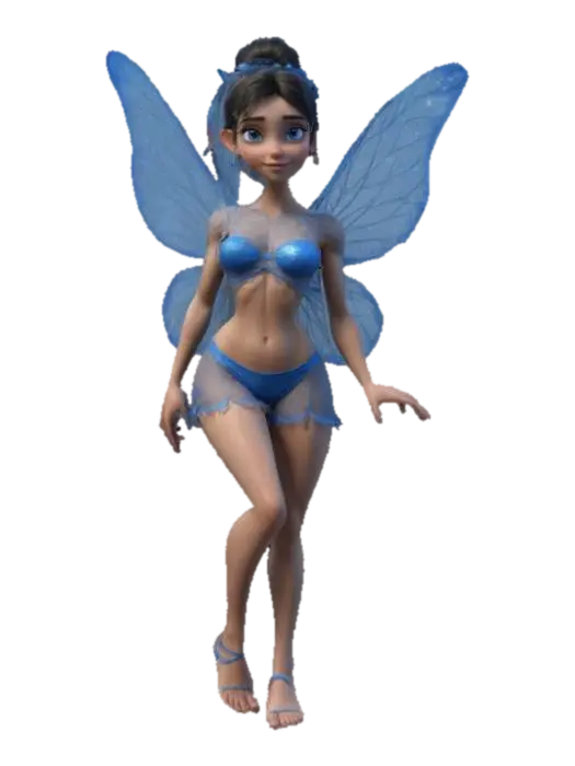 Disney fairy who loves summer, a very muscular and sexy woman with symmetrical blue… 3D model, vytvořený pomocí AI