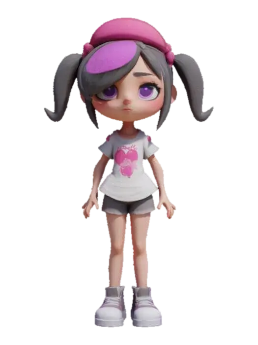 #game figure#, Game character, 3d, teen girl, perfect body, small breasts, t-shirt,… 3D model, vytvořený pomocí AI