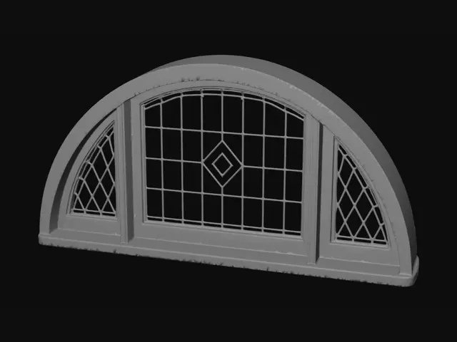 3D model for Arched Wooden Window with Diamond Lattice