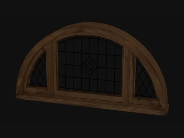 3D model for Arched Wooden Window with Diamond Lattice