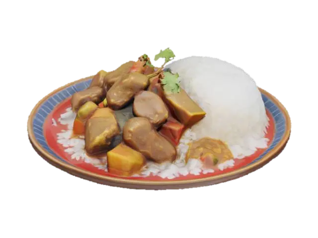 a plate of delicious japanese curry with white rice - Dish 3D model, vytvořený pomocí AI