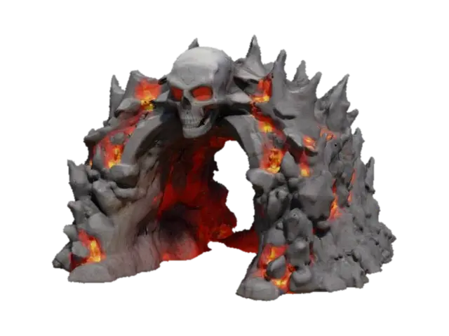#arch#, heavenly arch made from rocks and lava with skull detailing 3D model, vytvořený pomocí AI