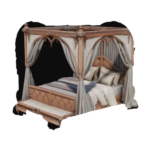 Gothic Canopy Bed 3D model, vytvořený pomocí AI