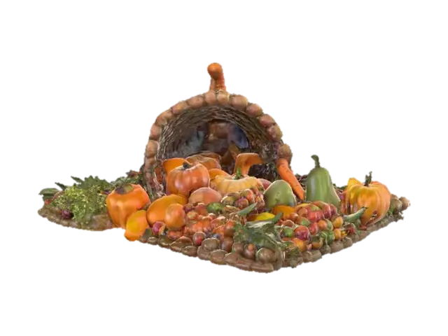#Thanksgiving#, An abundant cornucopia. Ultra realistic. High quality natural… 3D model, vytvořený pomocí AI