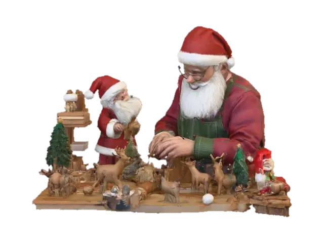 #Christmas2025#, An old toymaker working on Christmas toys. Ultra highly detailed… 3D model, vytvořený pomocí AI