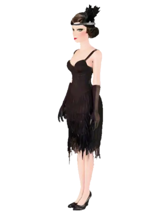 1920's female finger wave hair headband with feather flapper dress kitten heels elbow…-3D-modell, genererad av AI