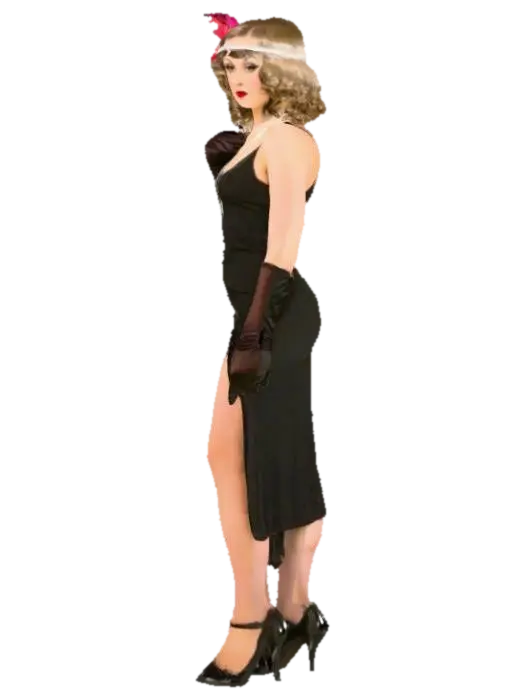 1920's female finger wave hair headband with feather flapper dress kitten heels elbow…-3D-modell, genererad av AI