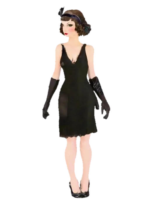 1920's female finger wave hair headband with feather flapper dress kitten heels elbow…-3D-modell, genererad av AI