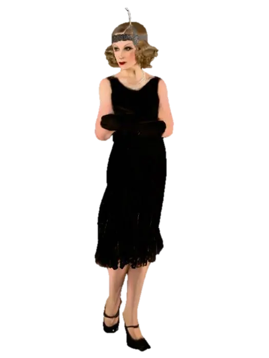 1920's female finger wave hair headband with feather flapper dress kitten heels elbow…-3D-modell, genererad av AI
