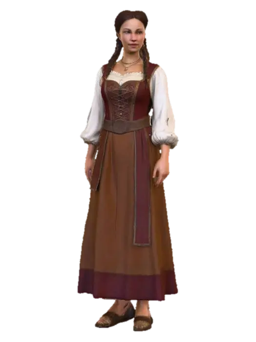 Highly realistic medieval bar maiden OR barkeep. Highly detailed on all. Period… - Barmaid 3D model, vytvořený pomocí AI