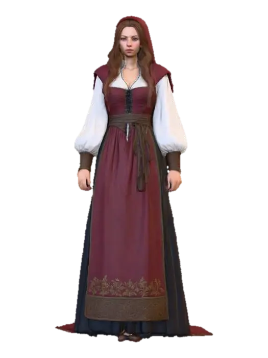 Highly realistic medieval bar maiden OR barkeep. Highly detailed on all. Period… - Barmaid 3D model, vytvořený pomocí AI