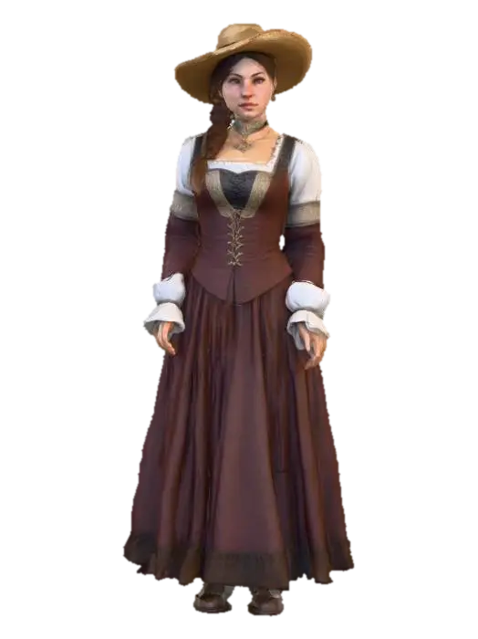Highly realistic medieval bar maiden OR barkeep. Highly detailed on all. Period… - Barmaid 3D model, vytvořený pomocí AI