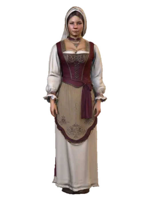 Highly realistic medieval bar maiden OR barkeep. Highly detailed on all. Period… - Barmaid 3D model, vytvořený pomocí AI