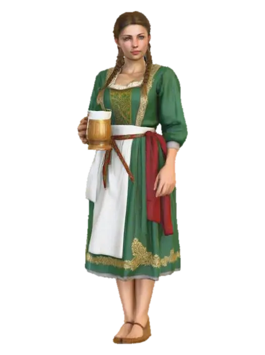 Highly realistic medieval bar maiden OR barkeep. Highly detailed on all. Period… - Barmaid 3D model, vytvořený pomocí AI