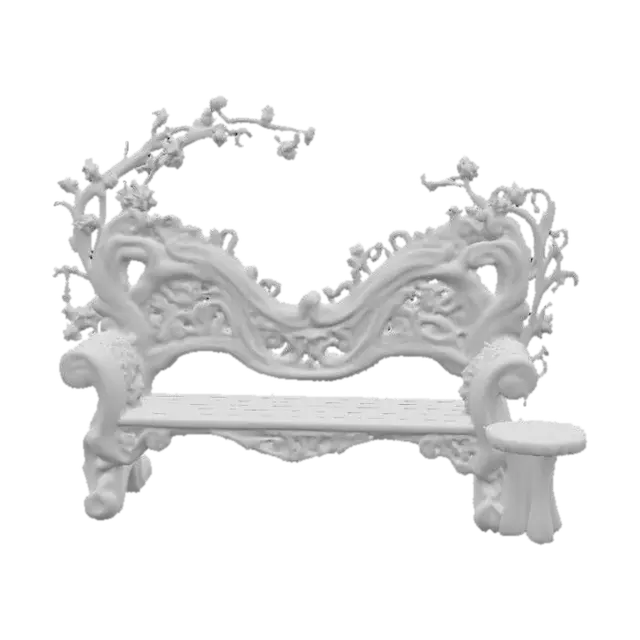 3D model for #PBR#, High quality realistic elf fantasy furniture made of wood. Should have flowers entwined. High detail. Solid infill. High quality realistic textures. 